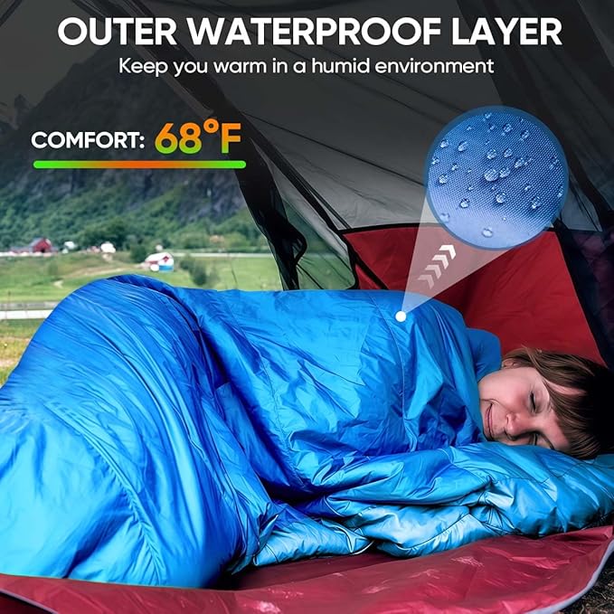 OBTANIM Sleeping Bags Portable Waterproof Camping Sleeping Bag for Adults Kids 4 Seasons Cold Weather or Warm Backpacking Hiking Travel Indoor Outdoor Use