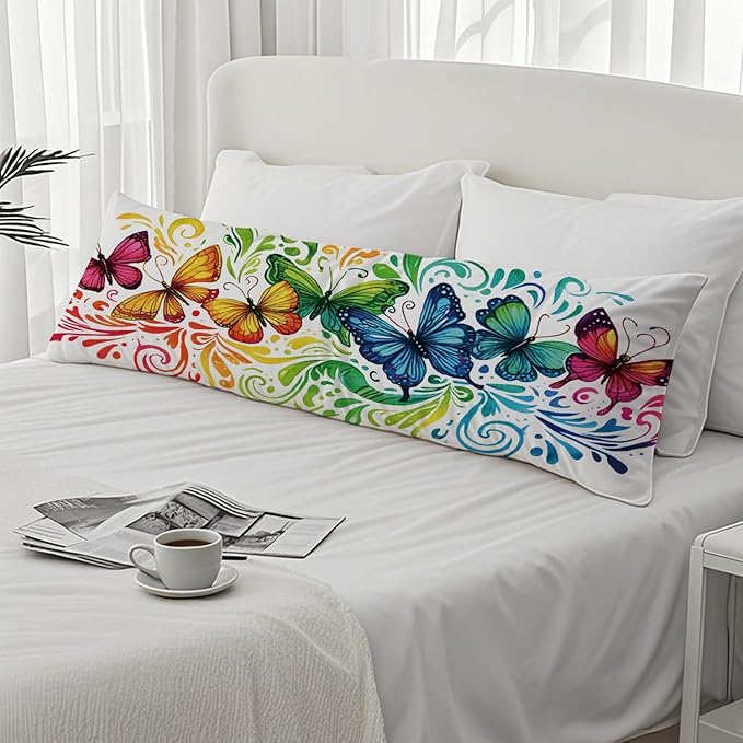Colorful Rainbow Butterfly 20x54 Body Pillow Cover, Butterfly Lover Gifts for Women Girls Decorative Long Body Pillow Cases for Bed Couch