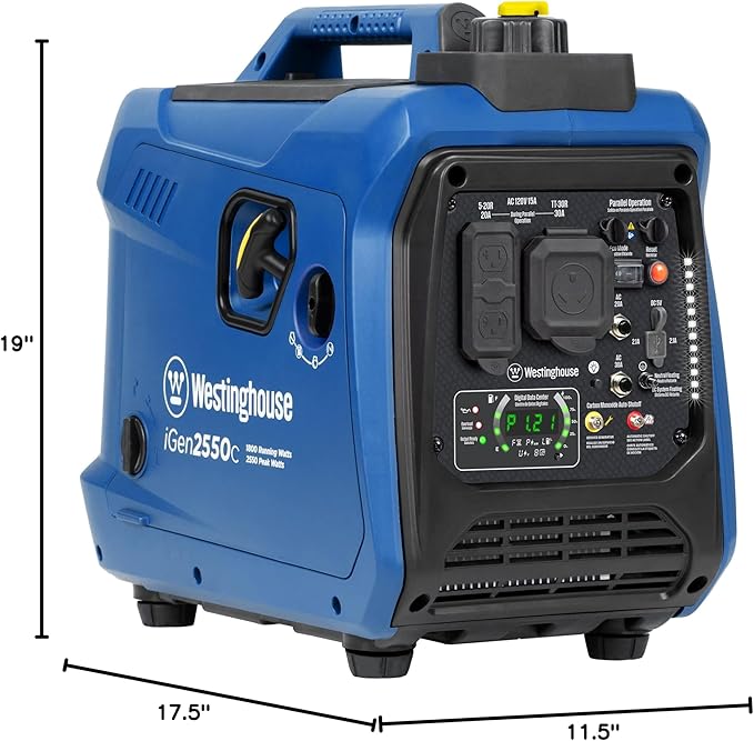 Westinghouse 2550 Peak Watt Super Quiet & Lightweight Portable Inverter Generator, RV Ready 30A Outlet, Gas Powered, CO Sensor, Parallel Capable, Long Run Time,Blue