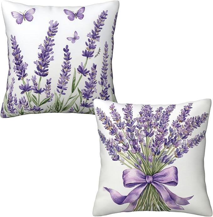 Purple Lavender Butterfly Throw Pillow Covers 18x18 inch Set of 2 Pillow Case Cushion Cover for Home Sofa Couch Living Room Car Decor
