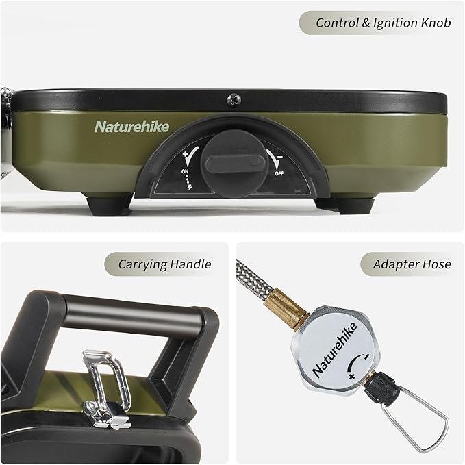 Naturehike 2 Burner Folding Camping Stove with Griddle, Portable Camp Isobutane Gas Stove with 16000 BTU Adjustable Burners & Piezo Ignition