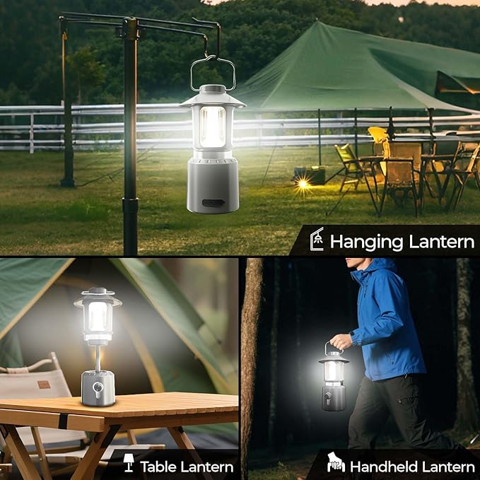 LED Camping Lantern, 8000mAh Telescopic Vintage Rechargeable Lantern, Dual Light Source & 3 Light Modes (2000K-6500K), 360° Lighting Emergency Lights for Camping, Home Power Outage, Hurricane, Hiking