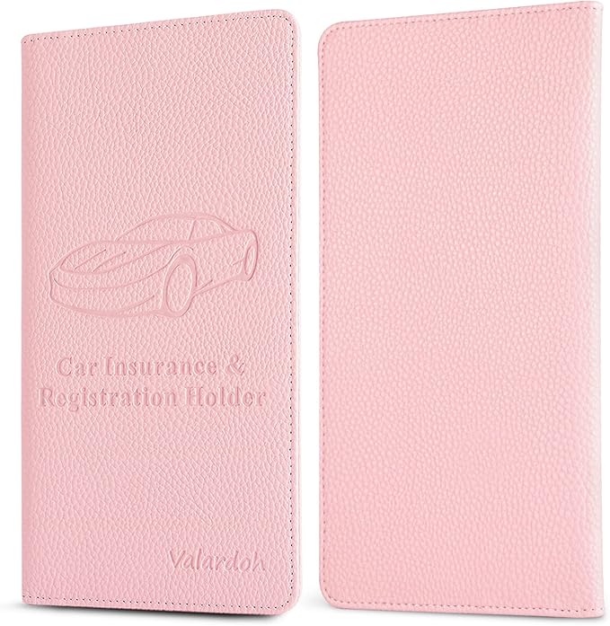 Valardoh Premium Car Registration and Insurance Card Holder, Car Document Holder for Cards, Driver License & other Essential Documents (Pink)