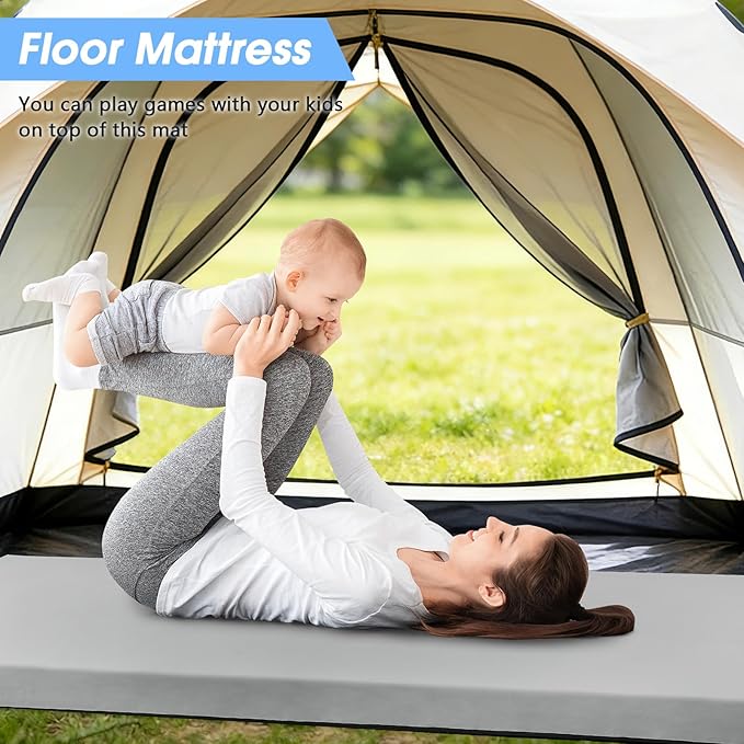 CYMULA Memory Foam Camping Mattress Pad,3inch Sleeping Pad for Camping,Non-Slip Bottom Floor Cot Car Mattress Bed with Retaining Portable Roll up Mattress Pad Mat for Travel Truck Guest Bed Tent