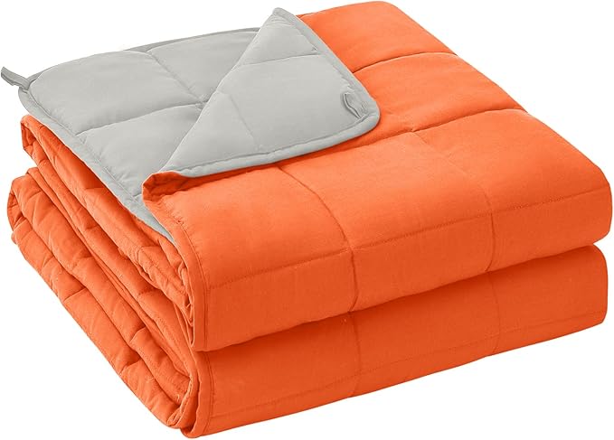 yescool Weighted Blanket for Adults (25 lbs, 60" x 80", Orange) Cooling Heavy Blanket for Sleeping Perfect for 240-260 lbs, Queen Size Breathable Blanket with Premium Glass Bead, Machine Washable