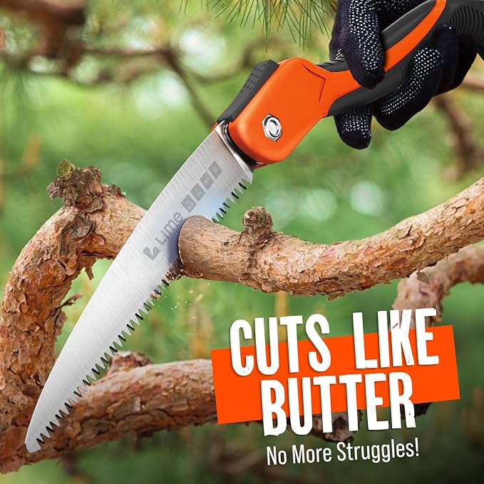 Folding Camping saw 14 Inch - Heavy Duty Pruning Saw with Triple-Cut SK5 Blade, 7 TPI Razor Teeth for Tree Trimming, Wood Cutting, Camping, Bushcraft, and Gardening
