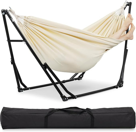 2 in 1 Hammock with Stand, Outdoor Hammock Swing Chair with Portable Heavy Duty Stand, Multi-Functional Hammock Stand 480 lbs Weight Capacit-White