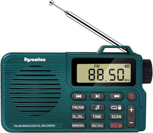 Portable AM/FM Radio, Digital Radio Recorder, Bluetooth 5.0, Alarm and Sleep Function, 12/24H Time Display with Large Digital Display