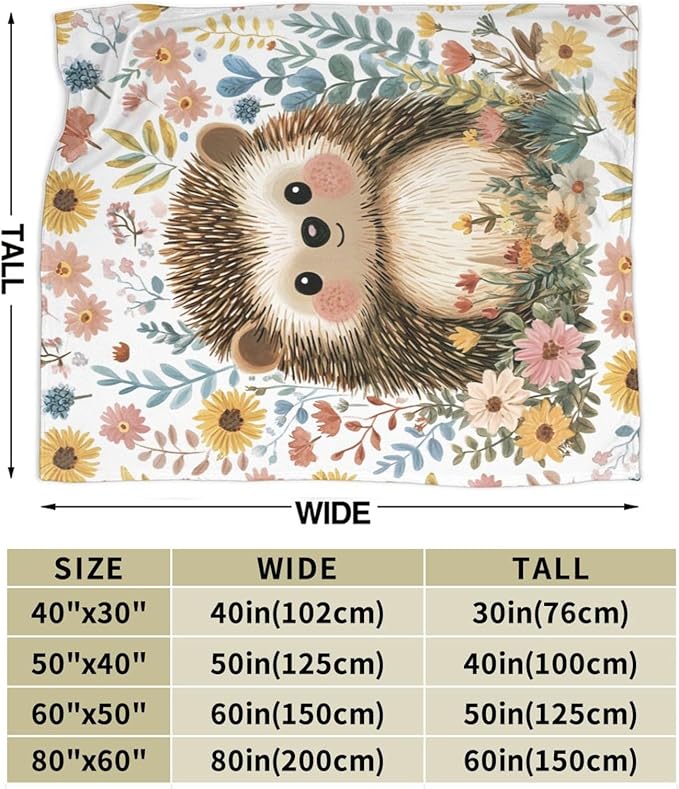 Cute Hedgehog Blanket Soft Cozy Hedgehog Flannel Fleece Throw Blanket Animal Decor Warm Lightweight Bedding Stuff Plush Blanket Gifts for Lover Girls Boys Adults Kids Women 60"x80"