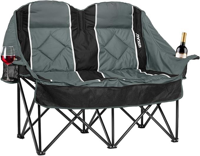 Oversized Double Camping Chair - 2 Person Folding Loveseat for Campfire Snuggle Freedom, Heavy Duty 660LBS Support with Frustration-Free Oversized Carry Bag, Perfect for Couples, Dogs & Sports