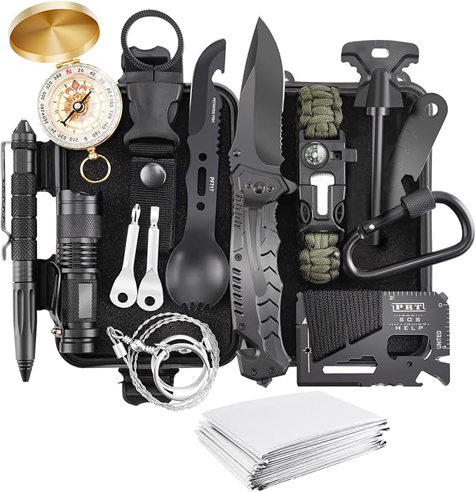 Survival Kits, 16 Pcs Survival Gear and Equipment, Christmas Stocking Stuffers for Camping Outdoor Adventure Gifts for Men Christmas
