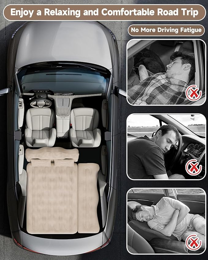 Umbrauto Car Air Mattress Bed: Inflatable SUV Camping Sleeping Pad for Truck Back Seat with Pump & Pillows, Blow Up Backseat Car Mattress for Van Rear Seat