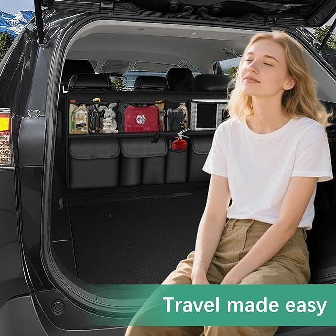 Hanging Car Trunk Organizer Fit For Forester Foldable Large Capacity 41.3x20 inch Backseat Trunk Organizers Storage, Car Accessories Interior, with Multi Pockets Black