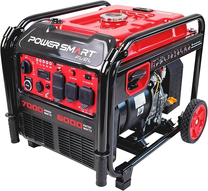 7000-Watt Open Frame Inverter Generator, Electric Start Portable Generator for Home Backup & RV Camping - Gas Powered, 120V/240V Dual Voltage, Clean Power for Sensitive Electronics