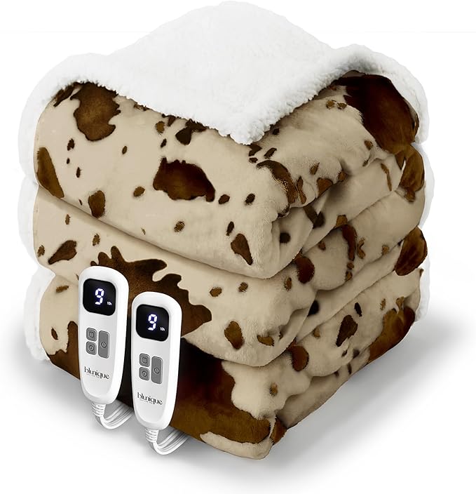 Heated Blanket Queen Blanket - Fast Heating Electric Blanket, Soft Flannel Heated Queen with 4 Time Settings,10 Heating Settings, Warm Gifts for Women & Mom&Grandma(84"x90"Cow Print Apricot)