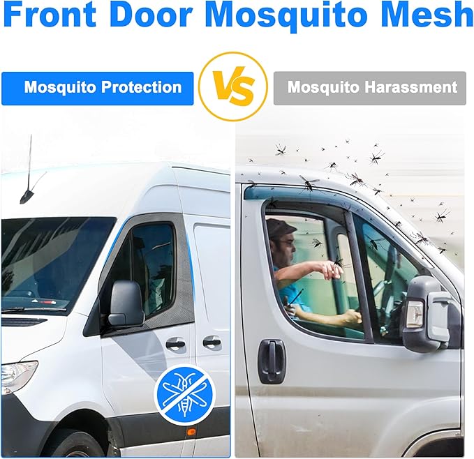 Magnetic Mosquito Screen for Front Door for Mercedes Benz Sprinter 2007-2025 47x31in Van Front Side Window Anti Mosquito Net Fine Nylon Mesh for Camping Fishing Field 1 Pair