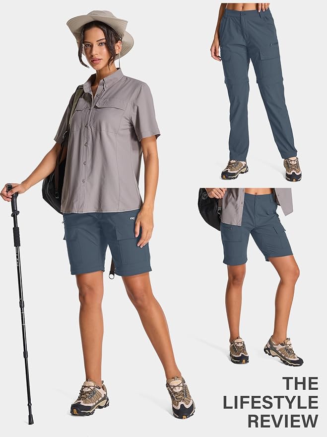 Womens Hiking Pants Convertible Quick Dry Stretch Lightweight Zip Off Outdoor Safari Pants with Cargo Pockets