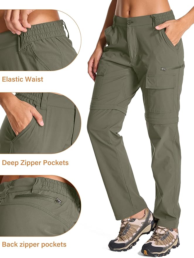 Womens Hiking Pants Convertible Quick Dry Stretch Lightweight Zip Off Outdoor Safari Pants with Cargo Pockets