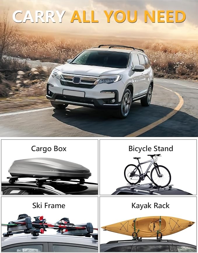 Tuyoung 300lbs All Aluminum Roof Rack Cross Bars Compatible with Honda Pilot 2016-2022 with Flush Rails, Lockable Crossbars Rooftop Cargo Bag Kayak Luggage Snowboard Carrier Kayak Bike Accessories