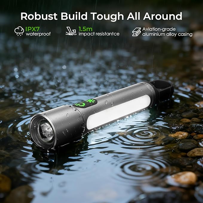 ADDplus Magnetic Flashlight Rechargeable,2000LM 5000mAh Flashlights High Lumens with 18 Modes,Waterproof, Adjustable,Powerful Flash Light,Multi-Flashlights for Home,Car,Hiking,Camping (1, Silver)