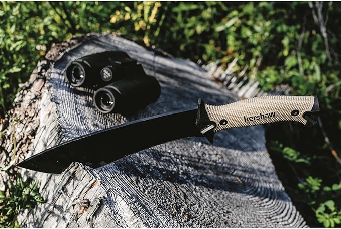 Kershaw Camp 10 - Tan Machete, Fixed Blade Knife, 10-in. 65Mn Carbon Steel Blade Includes Sheath, Camp Series Machete, Outdoor and Survival Tool