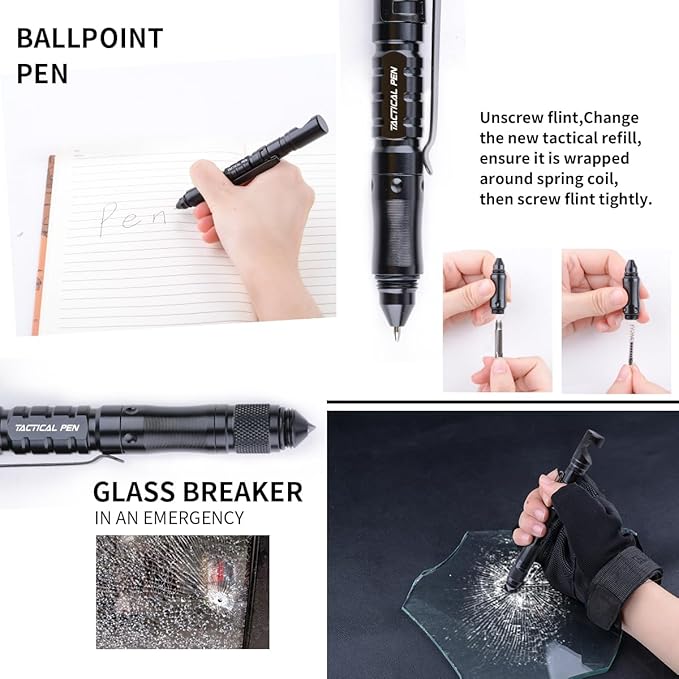 Tactical Pen 8 in 1 Multitool with Phone Holder, Stylus Pen Gifts for Men EDC Pen for Self Defense, Daily Use, Outdoors, Survival Gear
