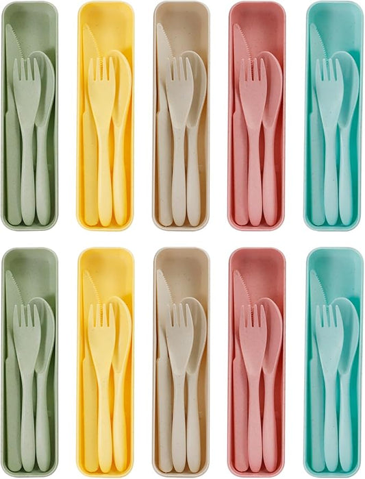 Knives Spoons and Forks Set, Portable Cutlery Set, Reusable Flatware Set for 10, Utensils for Party, Travel, Work, Picnic, Camping or Daily Use