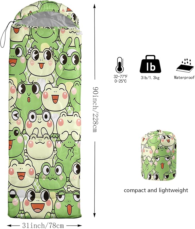 QOOMO Axolotl Cute Camping Sleeping Bags,3 Season Warm & Cool Weather,Lightweight,Waterproof Sleeping Bags for Adults & Kids,Traveling,and Outdoors