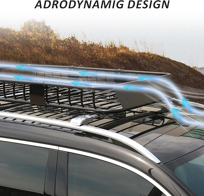 FORWODE 250LBS Universal Roof Rack Basket, 64"x39"x6" Rooftop Cargo Carrier Rack + Waterproof Cargo Bag 15 Cubic Feet(43"x34"x17")