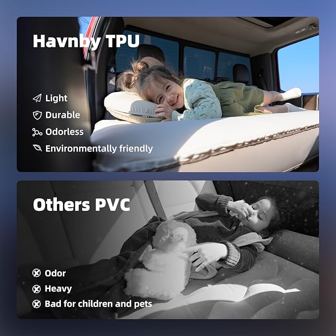Havnby Truck Mattress, TPU Air Foam Camping Bed, Back Seat Inflatable SnugNest with Rechargeable Built-in Pump, Portable Travel Sleeping Mattress for Pickup Trucks