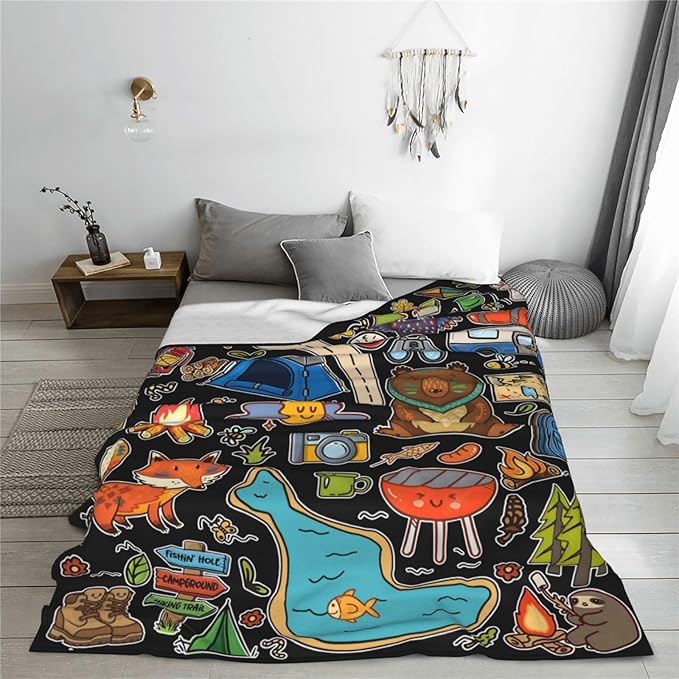 Camping Blanket, Comfort Soft Flannel Camping Throw Blanket, Ideal for Living Room and Bedroom Decor, Perfect Loves Camping Blanket for Everyone 80"X60"