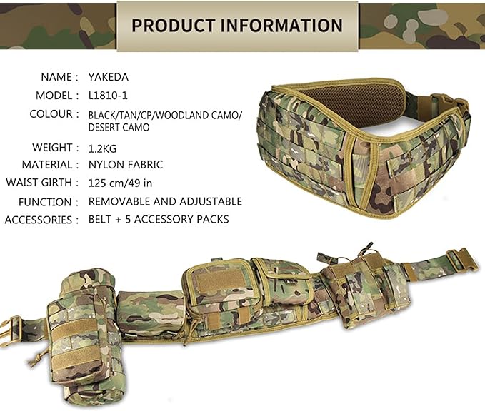 YAKEDA Tactical Battle Belt Duty Belt Law Enforcement Utility Belt Police Belt Set 5 PCS
