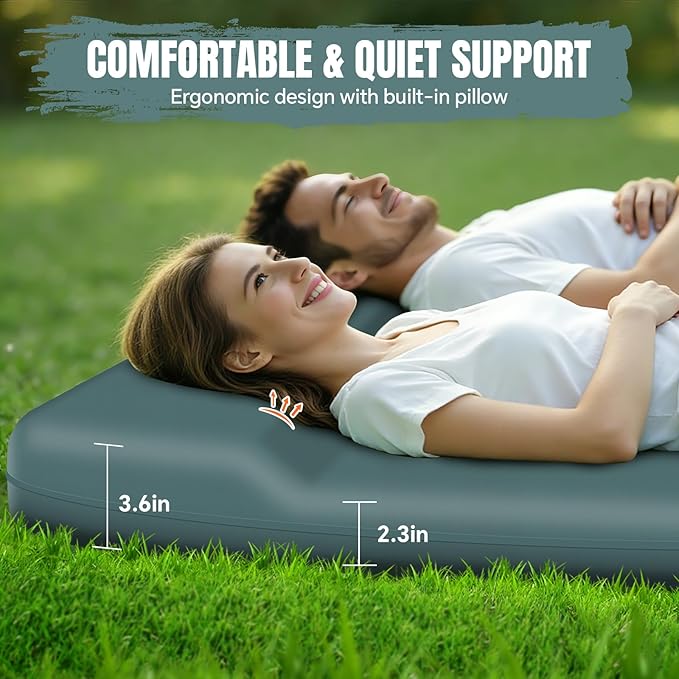 EUHAMS Camping Sleeping Pad – Ultra-Thick Self-Inflating Memory Foam Mattress with Pillow, Double Camping Pad with Foot Pump, Portable 4-Season Sleeping Mat for Car, Tent & Travel, Full Size