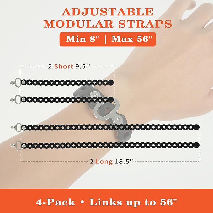 Modular Straps (4-Pack), Flexible Multi-Tool, Gear Strap for Outdoor Adventure, Survival, Camping, Travel, EDC