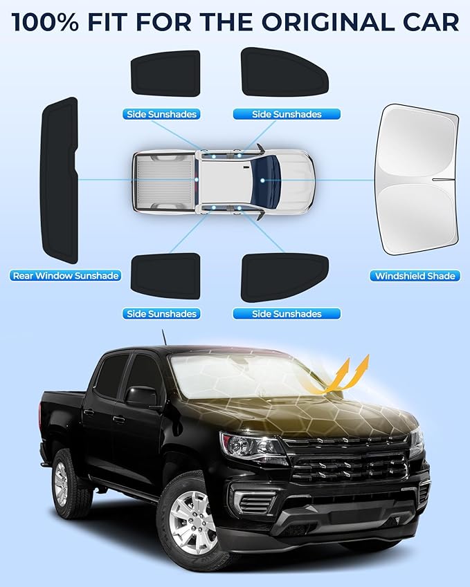 for Chevrolet Colorado 2015-2022 Car Window Shades, 6pcs Privacy Sun Shade Set for Front Windshield Side and Rear Windows, Full Window Covers Keeps Vehicle Cool for Camping Napping