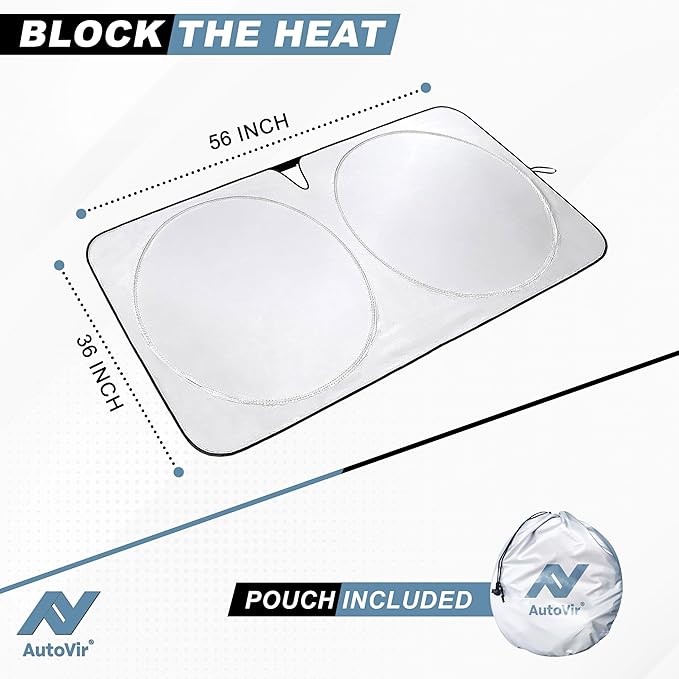 Tesla Windshield Sun Shade for Model 3 and Y - Size (56" x 36"), Premium 280T Reflective Sunshade, Heat Shield, UV Protection Foldable Front Window Sunshade with Storage Pouch Tesla Car Accessories