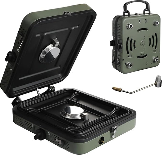2 Burner Propane Camping Stove,Portable Folding Gas Stove for Camping with 17200 BTU,Two Adjustable Burners with Easy Carrying Handle&Inlet Gas Pipe,Outdoor Camp Stove for Camping Backpacking