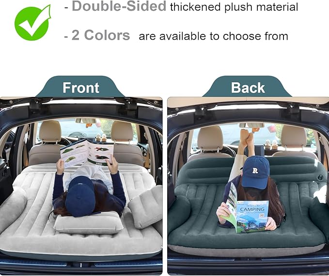 Ciremiv SUV Air Mattress, Double-Sided Thick Flocked Car Air Mattress with Built-in Pump & Pillow, Complete Sleeping Accessories for Auto Camping & Road Trips（Light Grey）