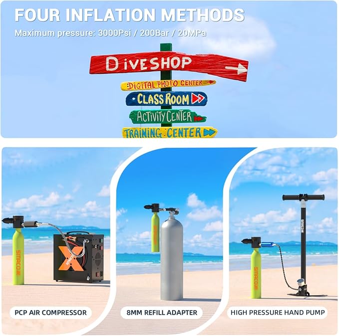 SMACO 0.5L Mini Scuba Tank Portable Diving Tank Reusable Lightweight Diving Cylinde Compact Emergency Pony Bottle for Snorkeling, Freediving, Air Backup Lung Air Tank S300