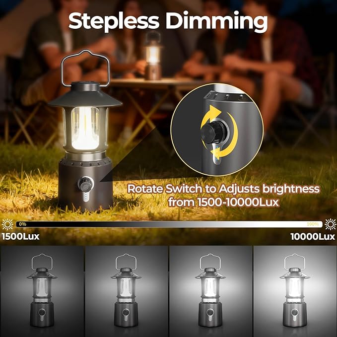 Telescopic Camping Lights Rechargeable,8000mAh Retro Classic LED Camping Lantern,3 Light Modes,Cordless Dimmable Camping Tent Lamp Portable Power Supply IPX4 Waterproof,Light for Indoor & Outdoor