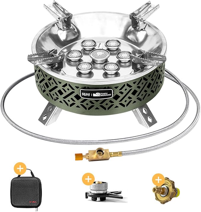Portable Camping Stove Lightweight Camp Stove Collapsible Backpacking Stove Suitable for Outdoor Camping Cooking Hiking and Picnic, 19800W, Green and Coffee-coloured (Green)