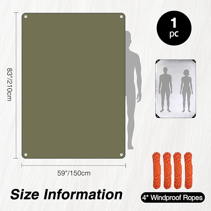 REDCAMP Heavy Duty Survival Blanket, Waterproof Emergency Thermal Tarp with Reflective Insulation, All Weather Multipurpose Blanket for Camping, Hiking, Emergency Preparedness, Green