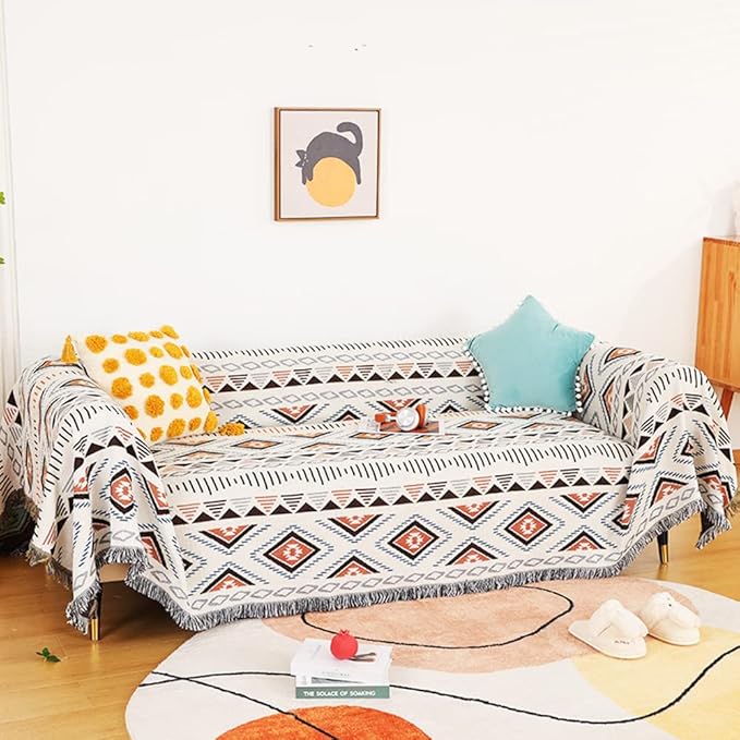 Lqprom Boho Throw Blankets Knit Bed Blankets with Tassel Aztec Western Throws Cover Farmhouse Decor for All Season Sofa Couch Chair Outdoor Camping Picnic Tent Beach Car Traveling 71"x91"