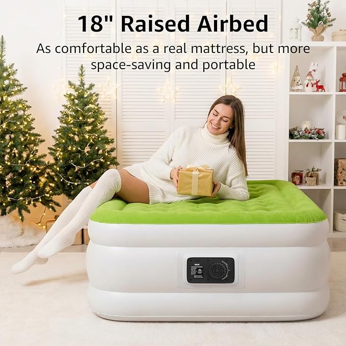 YENING Twin Size Air Mattress with Built in Pump Raised Single Inflatable Bed Blow up Mattressith Camping Airbed 18 Inch Tall