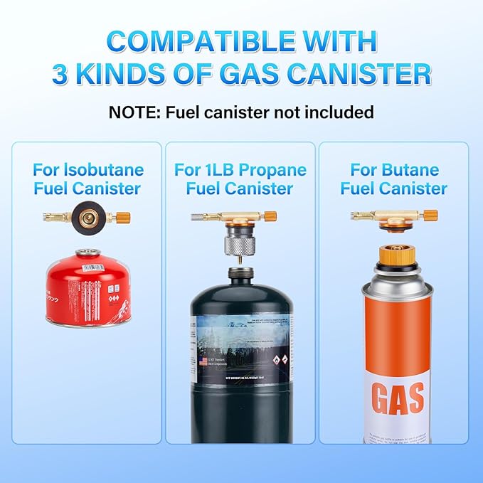 WADEO Three Fuel Portable Camping Stove with Windblocker, 3 in 1 Propane Butane Isobutane Stove with Carrying Case and Stainless Steel Hose Adapters, Gas Camp Stove for Cooking, BBQ, Travel RV, Hiking