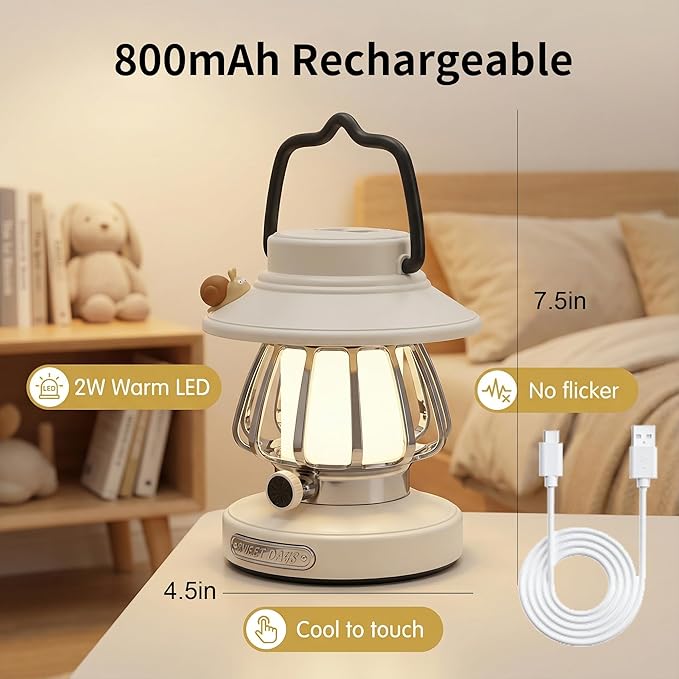 Kids Lantern with 3 Color Dimmable & USB-C Charging, Boys Night Light for Bedroom, Indoor Outdoor Adventures & Emergency Use Toddler Flashlight Camping Essentials for Kids (White)