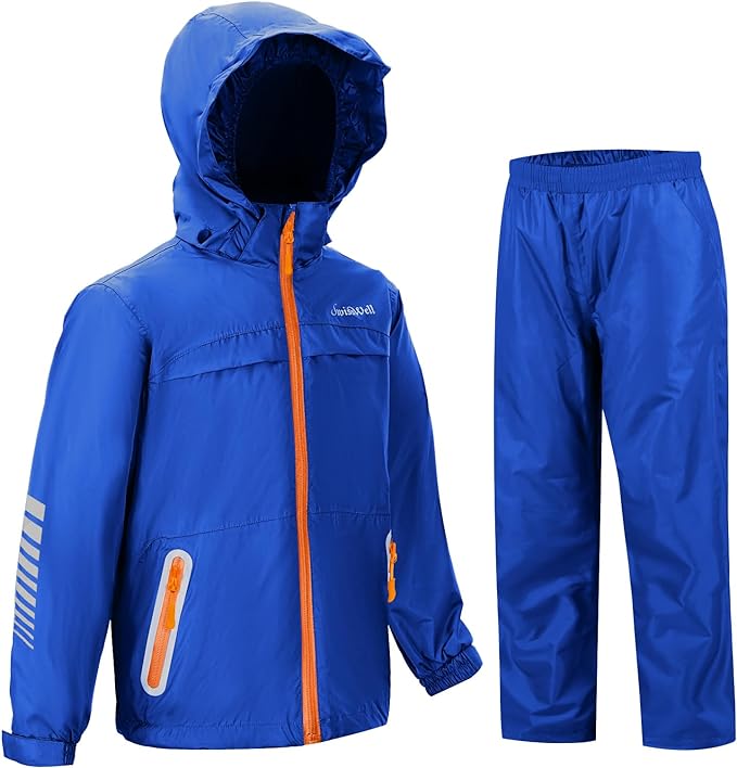 SWISSWELL Kids Rain Gear Boys Girls Youth Waterproof Rain Suit Breathable Reflective Raincoat and Pants