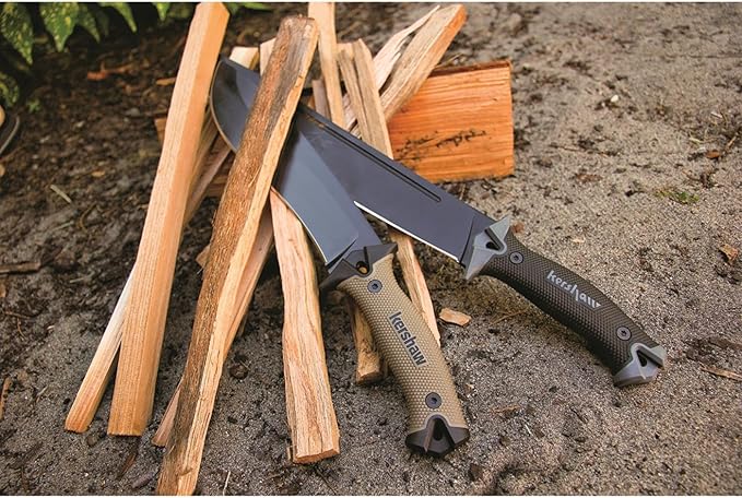 Kershaw Camp 10 - Tan Machete, Fixed Blade Knife, 10-in. 65Mn Carbon Steel Blade Includes Sheath, Camp Series Machete, Outdoor and Survival Tool