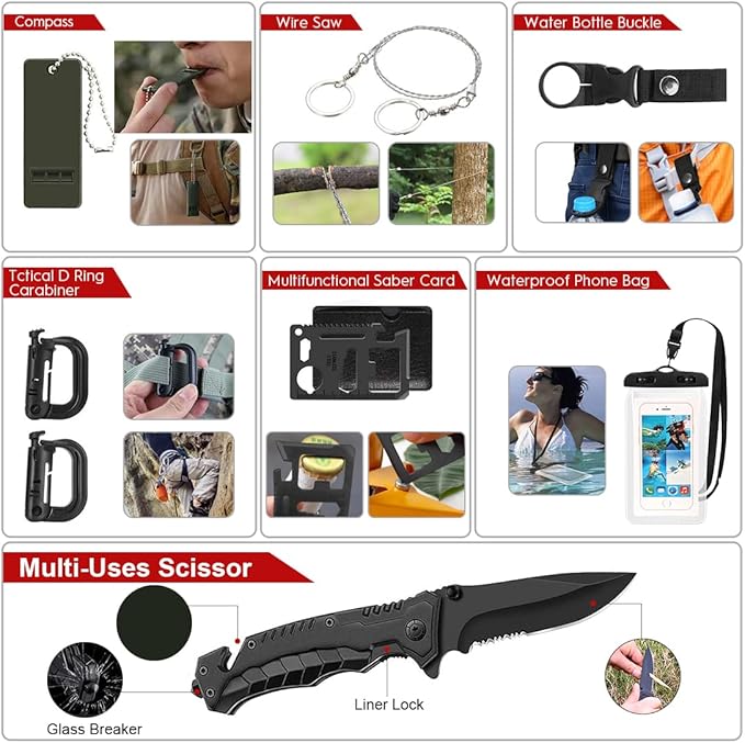 Survival Kit, 294 Pcs Survival Gear First Aid Kit with Molle System Compatible Bag and Emergency Tent, Emergency Kit for Earthquake, Outdoor Adventure, Hiking, Hunting, Gifts for Men Women