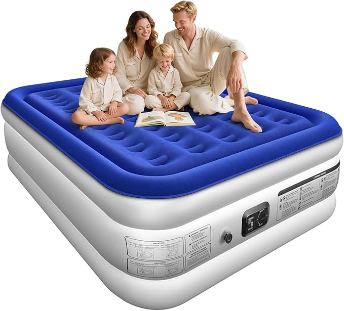 Xsleep Queen Air Mattress with Built in Pump 18"Raised Inflatable Mattress Queen Airbed Blow Up Mattress Luxurious Comfort for Home and Guests 80"*60"*18"Air Bed 3 Mins Fast Inflate/Deflate 660lbs Max